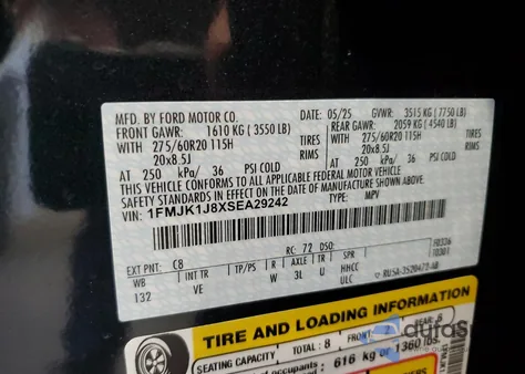 2025 Ford Expedition Max Active из США, поврежденный, VIN 1FMJK1J8XSEA29242